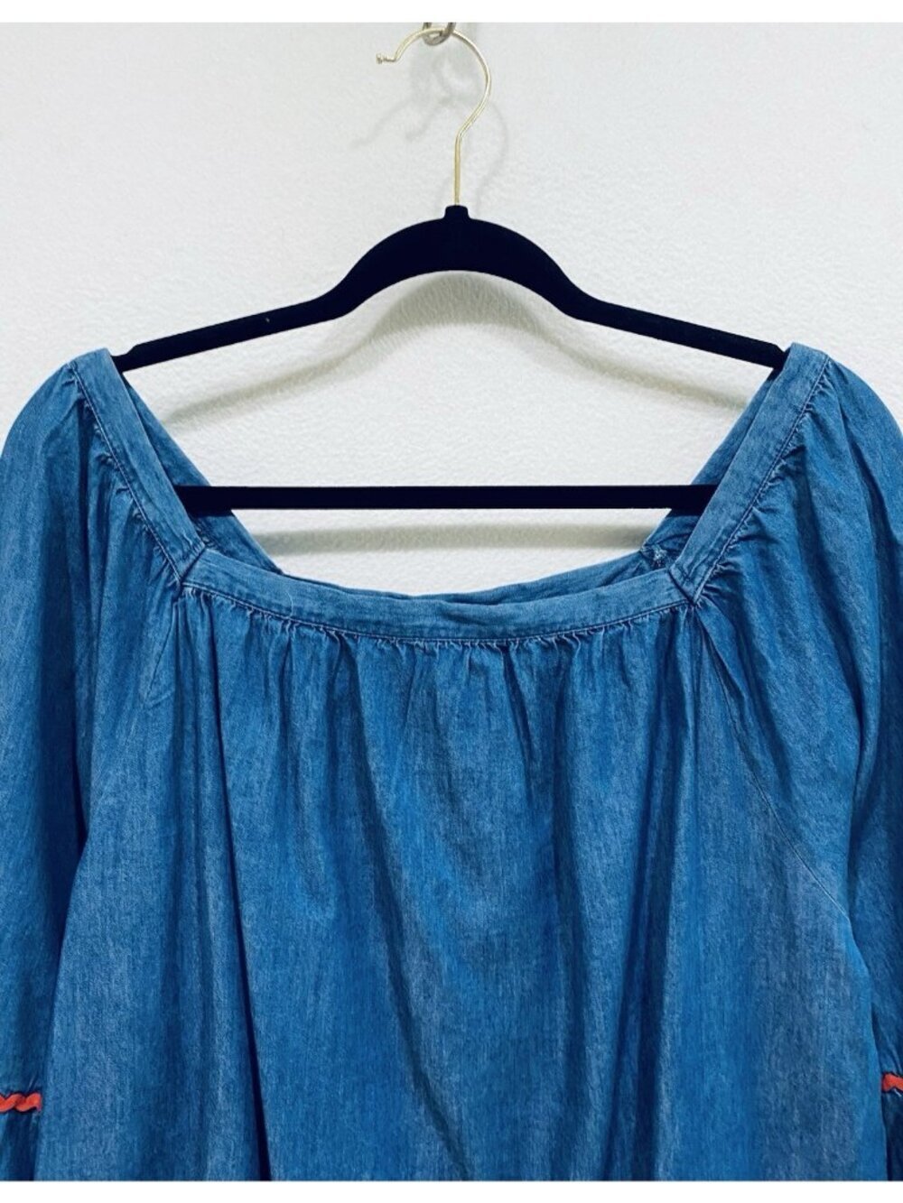 Hester and Orchard Top Womens Large Blue Chambray Bell Sleeve Cottagecore Boho - Picture 2 of 8